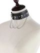 Kožený čierny erotický choker, strieborné ostne a retiazka