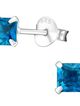 Strieborné náušnice 925, štvorce s modrým zirkónom - 4 mm