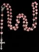 Ružový ruženec s krížom, Ježíš Kristus a Panna Mária, plastové srdiečka