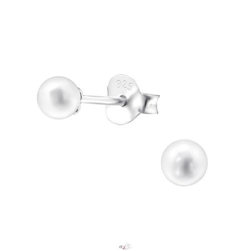 Strieborné náušnice 925, biela lesklá perlička - 4 mm