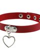 Červený erotický kožený choker, kontura srdce stříbrné barvy