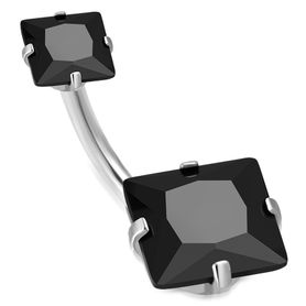 Piercing do pupka z chirurgickej ocele, čierne zirkónové štvorce