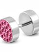 Falošný piercing z ocele, ružové zirkóny, strieborná farba