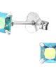 Strieborné náušnice 925, štvorce s dúhovým zirkónom - 4 mm