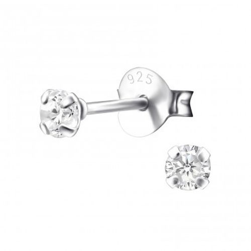 Detské strieborné náušnice 925, okrúhly číry zirkón - 3 mm