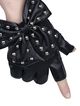 Black leather gloves without fingers, studs and bow