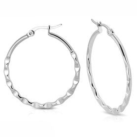 Stočené náušnice kruhy, strieborná farba a oceľ - 30 mm