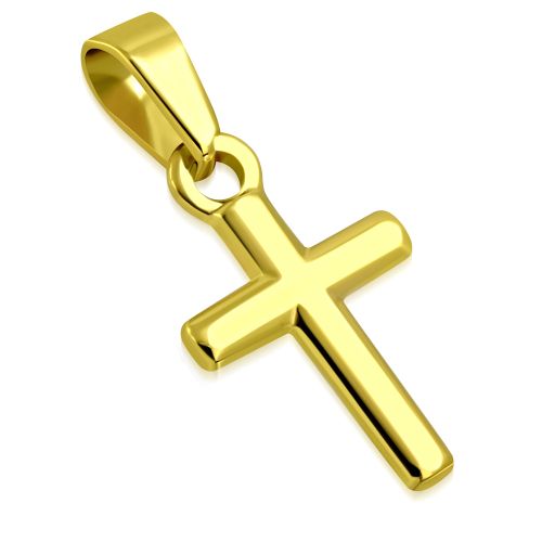 Prívesok malý kríž z chirurgickej ocele, zlatá leská farba