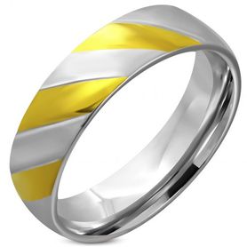 Steel hoop, gold and silver color, oblique notches