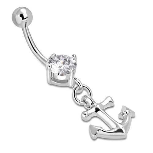 Piercing do brucha z ocele, malá kotvica a číry zirkón