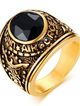 Pečatný prsteň z ocele s čiernym kamienkom, zlatá farba, gravírovanie