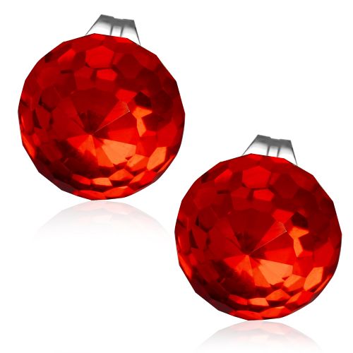 Náušnice guličky z chirurgickej ocele, červené disco gule - 8 mm
