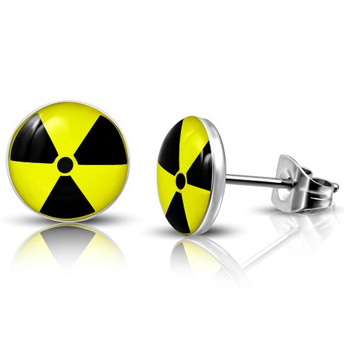 Puzetové náušnice z chirurgickej ocele, symbol radioaktivity - 10 mm