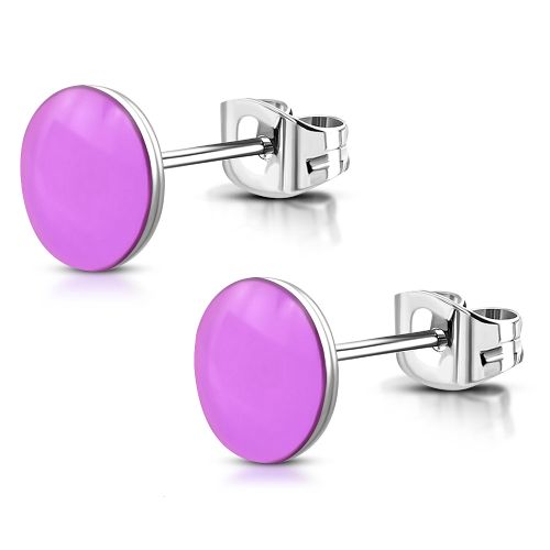 Náušnice pre ženu z chirurgickej ocele, fialová glazúra - 6 mm