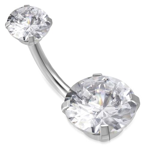 Piercing do pupka z chirurgickej ocele, číre zirkónové kruhy