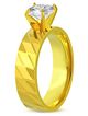 Zásnubný prsteň so zirkónom a gravírovaním, oceľ zlatej farby - Solitér