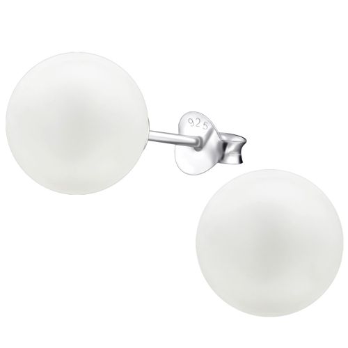 Dámske strieborné náušnice 925, biela perlička - 10 mm