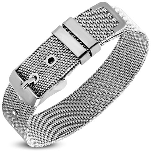 Náramok na ruku z ocele, sieťovaný opasok, strieborná farba - 14 mm