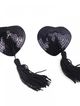 Nipple stickers with tassel, black sequined hearts