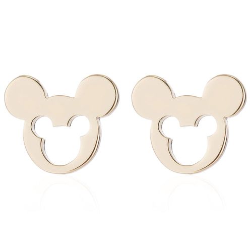 Puzetové náušnice z chirurgickej ocele, Mickey Mouse zlatej farby, výrez