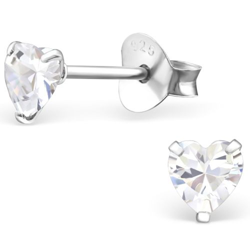 Dámske strieborné náušnice 925, číre zirkónové srdcia - 4 mm