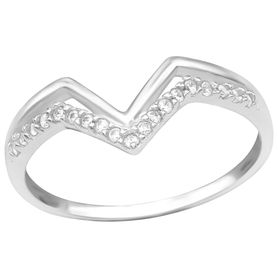 Strieborný zásnubný prsteň 925, dvojitá vlnka, zirkónové "V"