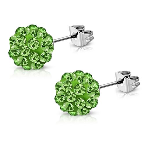 Zelené Shamballa náušnice z chirurgickej ocele - 6 mm