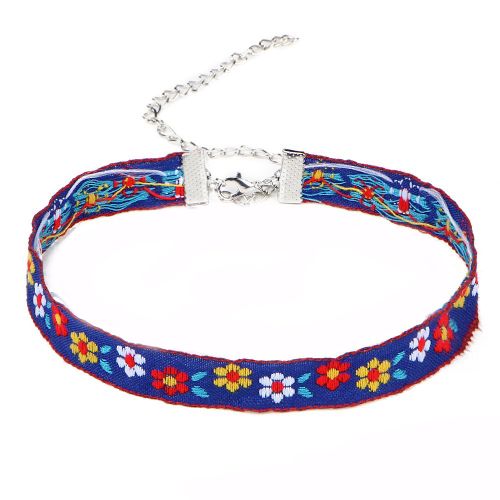 Dámsky náhrdelník choker, farebné kvety a retiazka - bižutéria