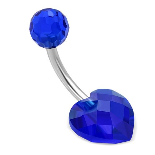 Piercing do pupka z chirurgickej ocele, modré srdce