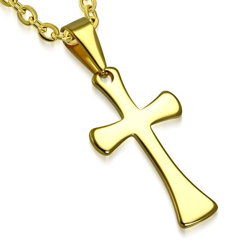 Prívesok kríž z chirurgickej ocele, zlatá leská farba