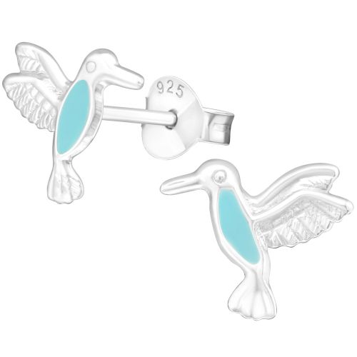 Detské strieborné náušnice 925, blankytný kolibrík