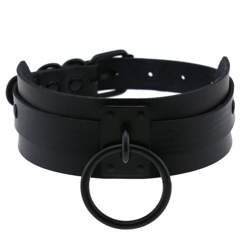Černý erotický kožený choker, kovové elementy