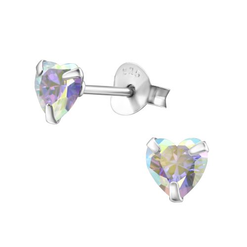 Strieborné náušnice 925, dúhové zirkónové srdcia - 5 mm
