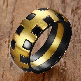 Pánsky prsteň z chirurgickej ocele, zlatá a čierna farba