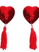 Nálepky na bradavky so strapcom, červené flitrované srdca