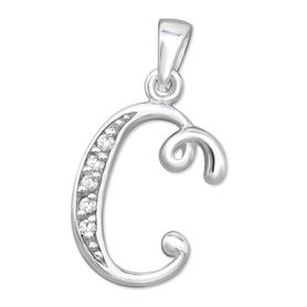Prívesok zo striebra 925 na retiazku, číre zirkóny - Písmenko "C"