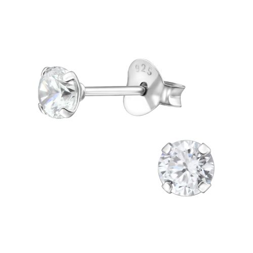 Strieborné náušnice 925, okrúhle číre zirkóny - 4 mm
