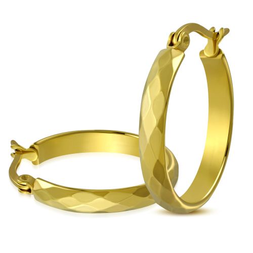 Náušnice kruhy zlatej farby, geometricky povrch, oceľ - 23 mm