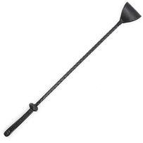 Black leather whip, knitted handle and leather triangle