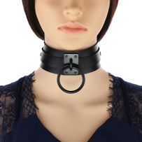 Černý erotický kožený choker, kovové elementy