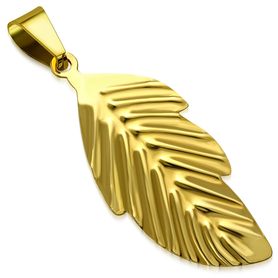 Prívesok na retiazku, väčší list z chirurgickej ocele zlatej farby