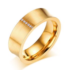 Svadobná obrúčka pre ženu, zamatová zlatá farba, číre zirkóny, oceľ