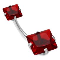 Piercing do pupka z chirurgickej ocele, červené zirkónové štvorce
