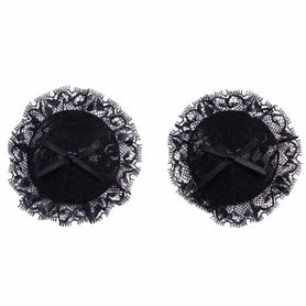 Nipple stickers, black lace circles and bow