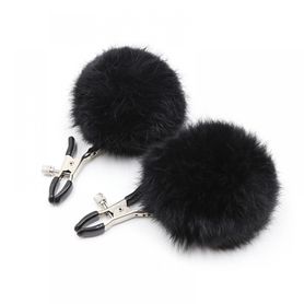 Steel nipple clamps, black fluffy balls
