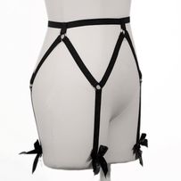 Black elastic garter belt, bows
