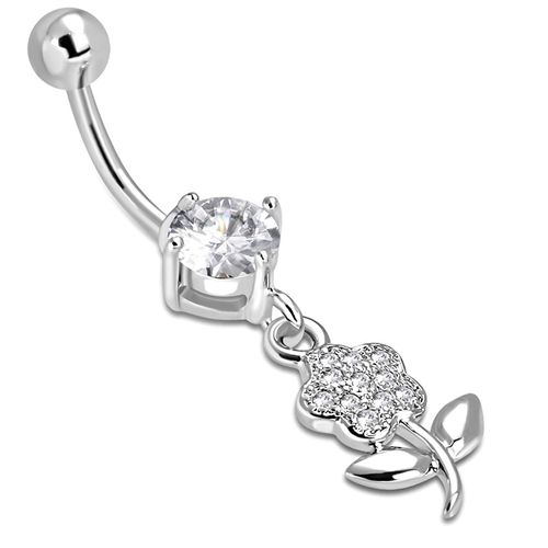 Piercing do brucha z chirurgickej ocele, kvietok s čírymi zirkónmi