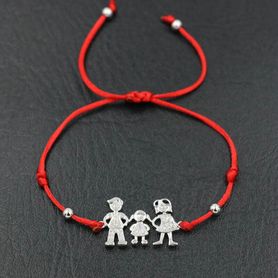 Červený náramok, rodina, mama, dcéra, otec, číre zirkóny - bižutéria