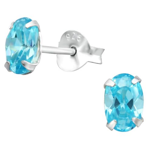 Dámske strieborné náušnice 925, oválne blankytné zirkóny - 4x6 mm