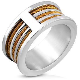 Pánska obrúčka z chirurgickej ocele, Pánska obrúčka z chirurgickej ocele, strieborná a zlatá farba, lankostrieborná a zlatá farba, lanko